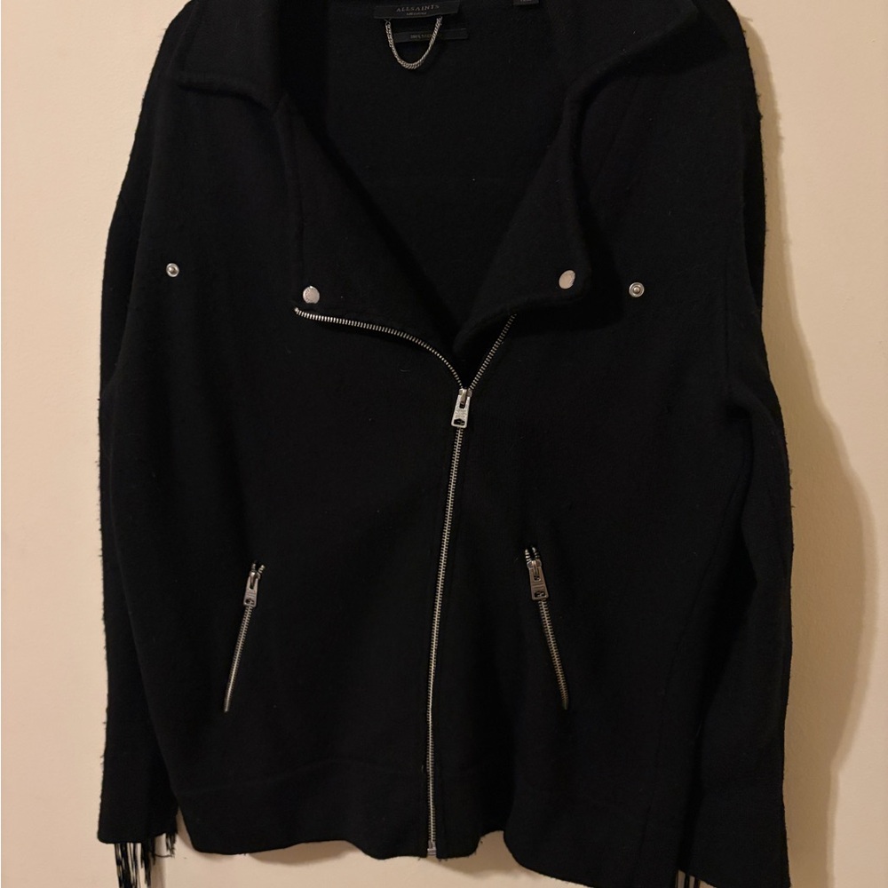 All Saints black Merino jacket with Fringe detail sM